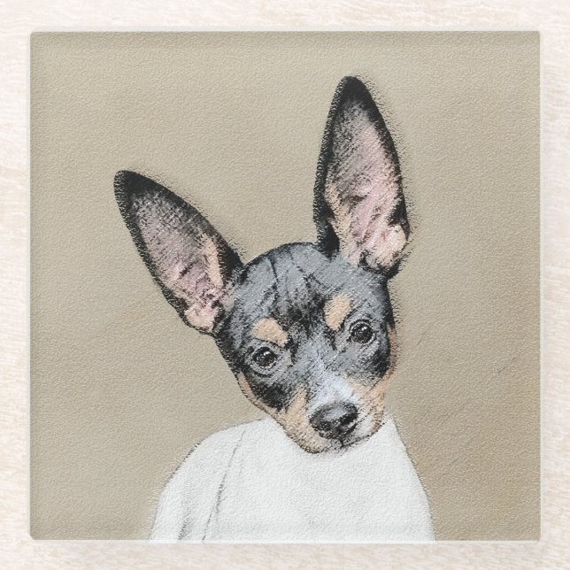 Rat Terrier Painting - Cute Original Dog Art Glass Coaster (Front)