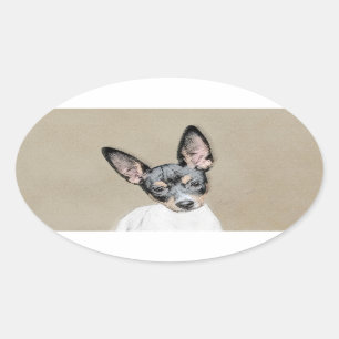Rat Terrier Painting - Cute Original Dog Art Oval Sticker