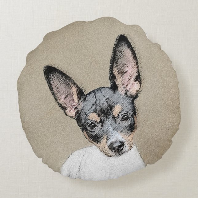 Rat Terrier Painting - Cute Original Dog Art Round Cushion (Back)