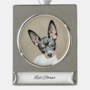 Rat Terrier Painting - Cute Original Dog Art Silve Silver Plated Banner Ornament
