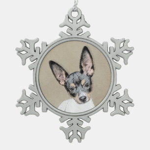 Rat Terrier Painting - Cute Original Dog Art Snowflake Pewter Christmas Ornament
