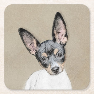 Rat Terrier Painting - Cute Original Dog Art Square Paper Coaster