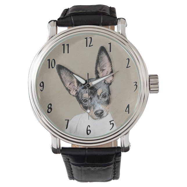 Rat Terrier Painting - Cute Original Dog Art Watch (Front)