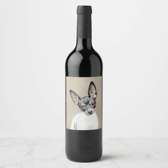 Rat Terrier Painting - Cute Original Dog Art Wine Label (Front)