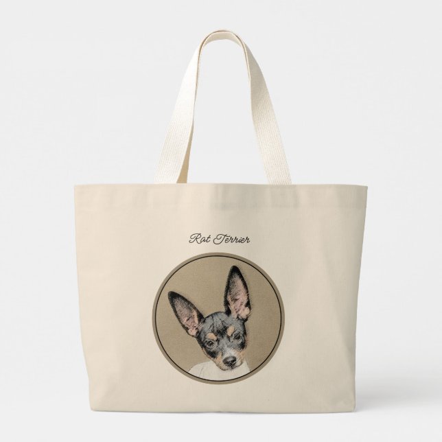 Rat Terrier Painting Tri Colour Original Dog Art Large Tote Bag (Back)