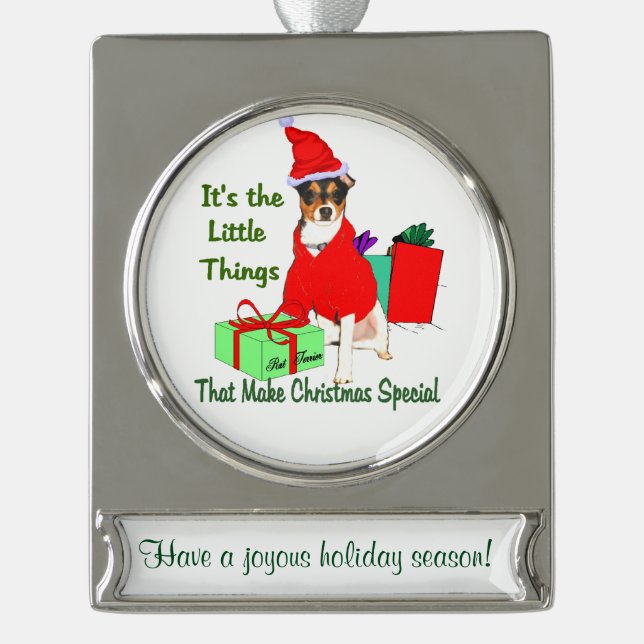 Rat Terrier Personalised Christmas Silver Plated Banner Ornament (Front)