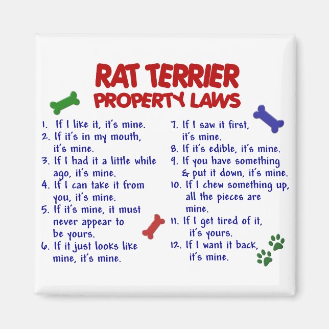 RAT TERRIER Property Laws 2 Magnet (Front)