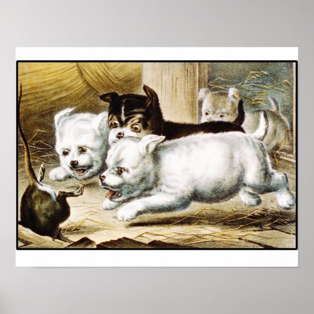 Rat Terrier Puppies - Vintage Fine Art Poster (Front)