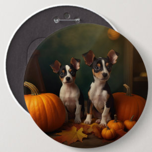 Rat Terrier Puppy Autumn Delight Pumpkin  6 Cm Round Badge