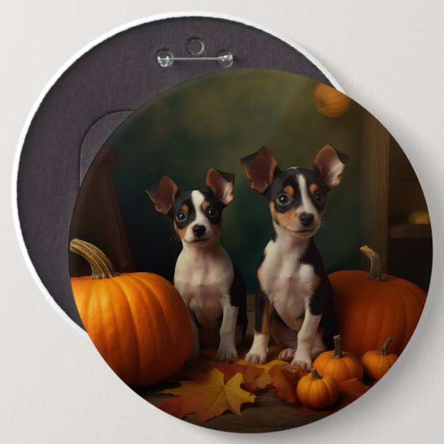 Rat Terrier Puppy Autumn Delight Pumpkin  6 Cm Round Badge (Front & Back)