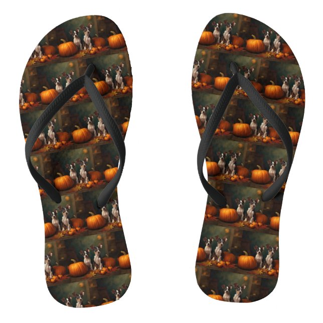 Rat Terrier Puppy Autumn Delight Pumpkin  Flip Flops (Footbed)
