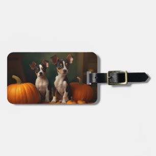 Rat Terrier Puppy Autumn Delight Pumpkin Luggage Tag