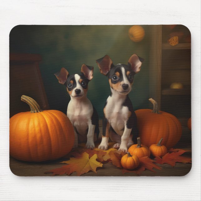 Rat Terrier Puppy Autumn Delight Pumpkin  Mouse Mat (Front)