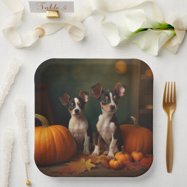 Rat Terrier Puppy Autumn Delight Pumpkin  Paper Plate (Wedding)