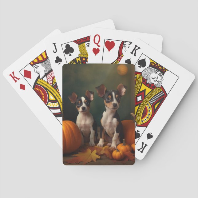 Rat Terrier Puppy Autumn Delight Pumpkin  Playing Cards (Back)