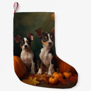 Rat Terrier Puppy Autumn Delight Pumpkin Small Christmas Stocking