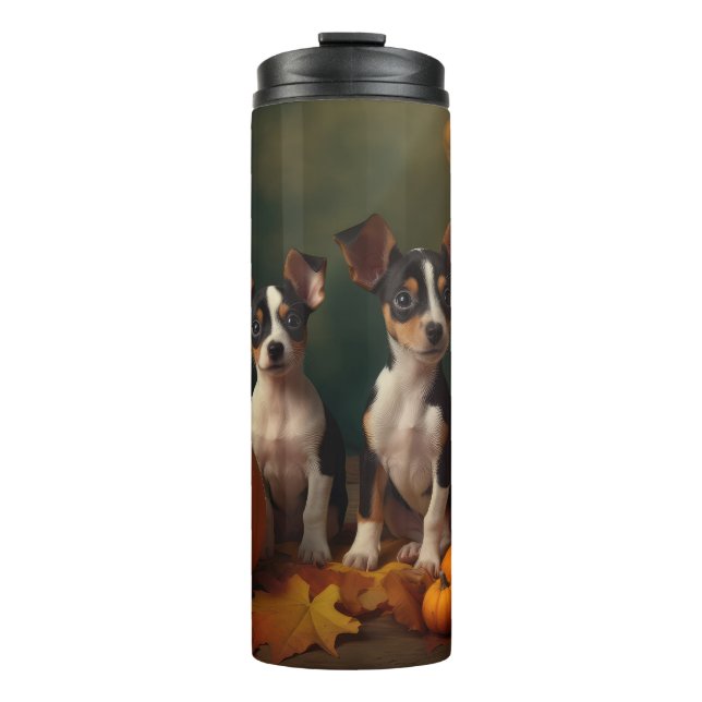 Rat Terrier Puppy Autumn Delight Pumpkin  Thermal Tumbler (Front)