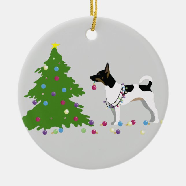 Rat Terrier Silhouette Christmas Design Ceramic Tree Decoration (Front)