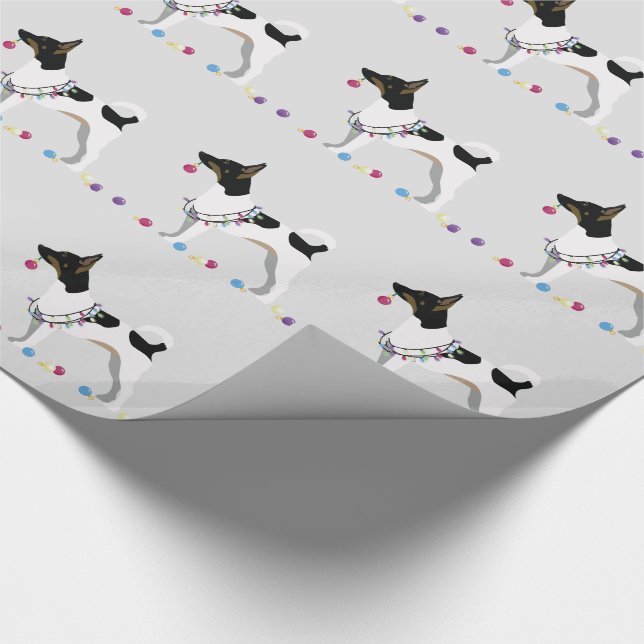Rat Terrier Silhouette Christmas Design Wrapping Paper (Corner)