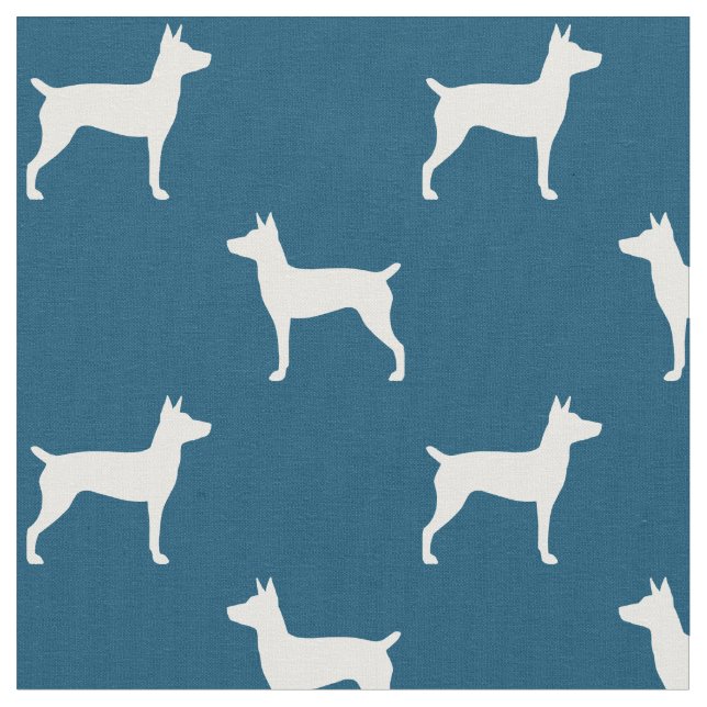 Rat Terrier Silhouettes Blue and White Patterned Fabric (Close Up)