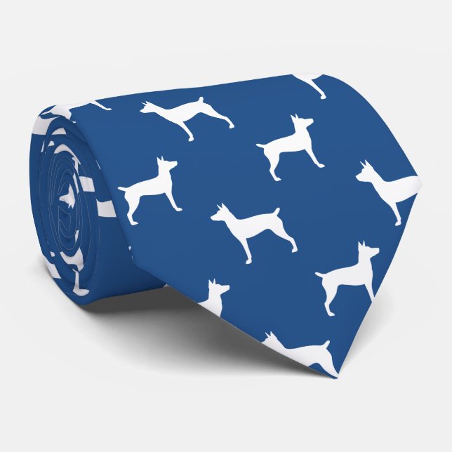 Rat Terrier Silhouettes Pattern Blue and White Tie (Rolled)