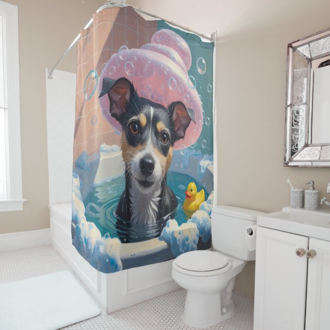 Rat Terrier Sloppy Sleepy Cute Funny Shower Curtain (In Situ)