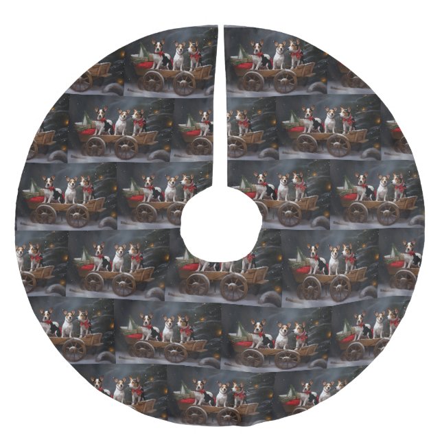 Rat Terrier Snowy Sleigh Christmas Decor Brushed Polyester Tree Skirt (Front)