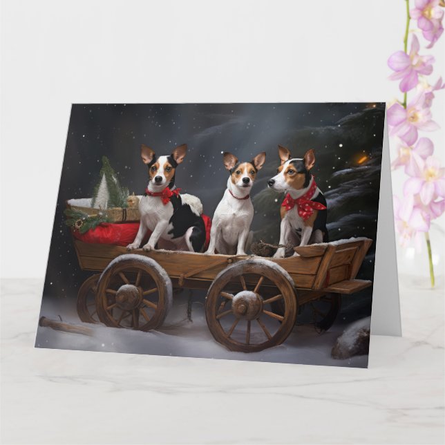 Rat Terrier Snowy Sleigh Christmas Decor Card (Orchid)