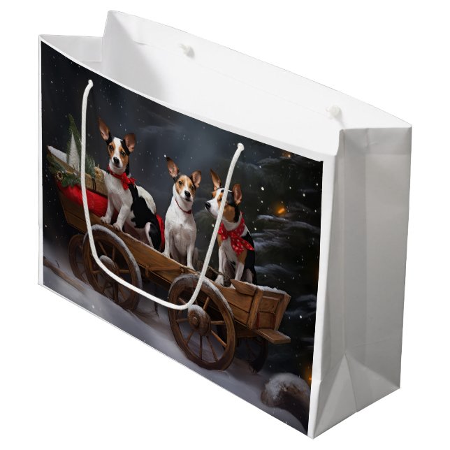 Rat Terrier Snowy Sleigh Christmas Decor Large Gift Bag (Front Angled)