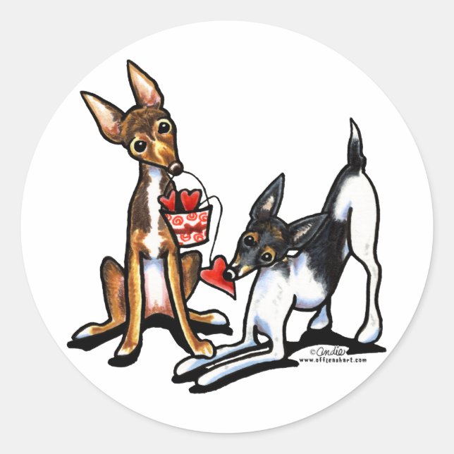 Rat Terrier Sweethearts Valentines Classic Round Sticker (Front)