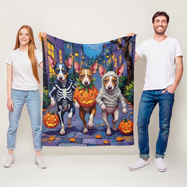 Rat Terrier Trick-or-Treating Halloween Costumes Fleece Blanket (In Situ)