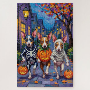 Rat Terrier Trick-or-Treating Halloween Costumes Jigsaw Puzzle