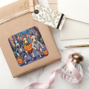 Rat Terrier Trick-or-Treating Halloween Costumes Square Sticker
