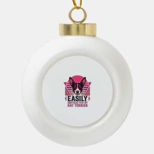 Rat Terrier Vintage Easily Distracted Dog Shirt De Ceramic Ball Christmas Ornament