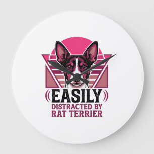 Rat Terrier Vintage Easily Distracted Dog Shirt De Large Clock