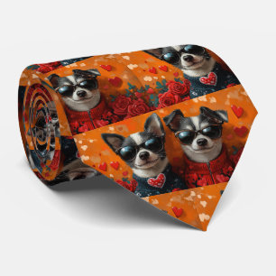 Rat Terrier With Heart Roses Valentine's Day Tie