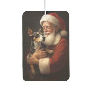 Rat Terrier With Santa Claus Festive Christmas Car Air Freshener