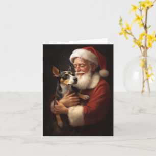 Rat Terrier With Santa Claus Festive Christmas  Card