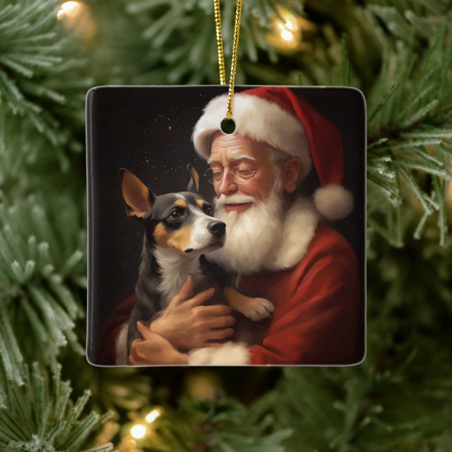 Rat Terrier With Santa Claus Festive Christmas  Ceramic Ornament (Tree)