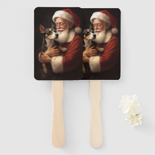 Rat Terrier With Santa Claus Festive Christmas  Hand Fan (Front and Back)