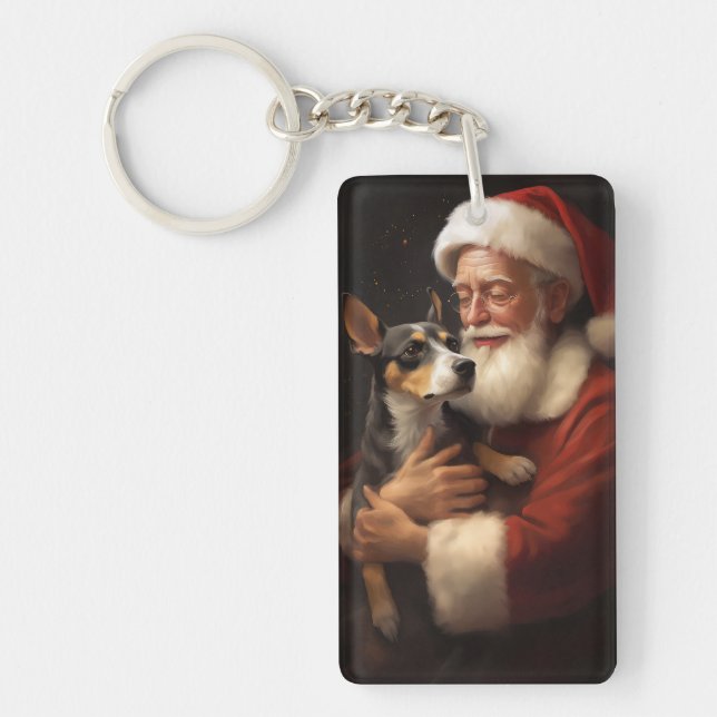 Rat Terrier With Santa Claus Festive Christmas  Key Ring (Front)
