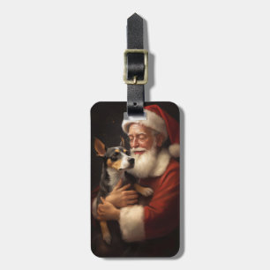 Rat Terrier With Santa Claus Festive Christmas Luggage Tag