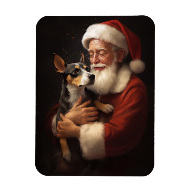Rat Terrier With Santa Claus Festive Christmas  Magnet (Vertical)