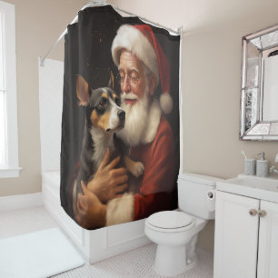 Rat Terrier With Santa Claus Festive Christmas  Shower Curtain