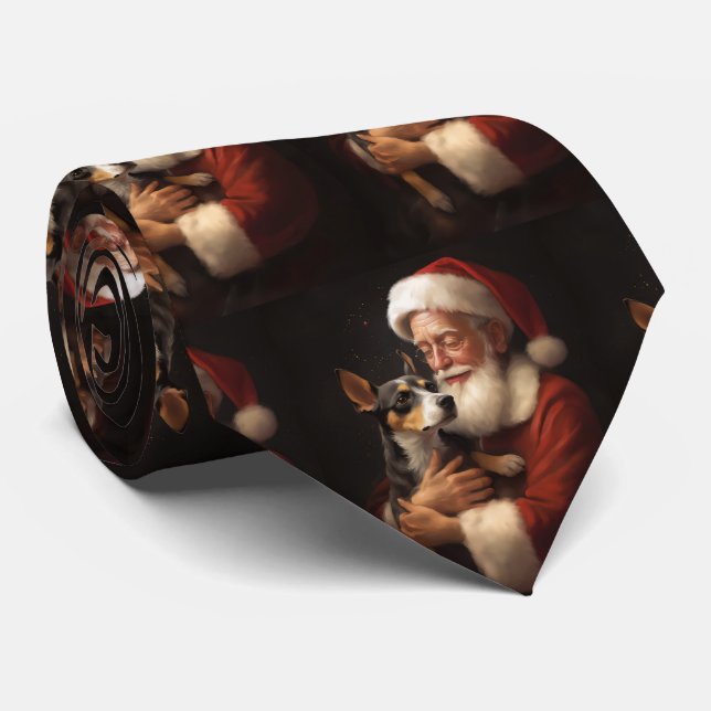 Rat Terrier With Santa Claus Festive Christmas  Tie (Rolled)
