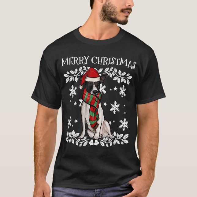 Rat Terrier Xmas Santa Christmas Ornament T-Shirt (Front)