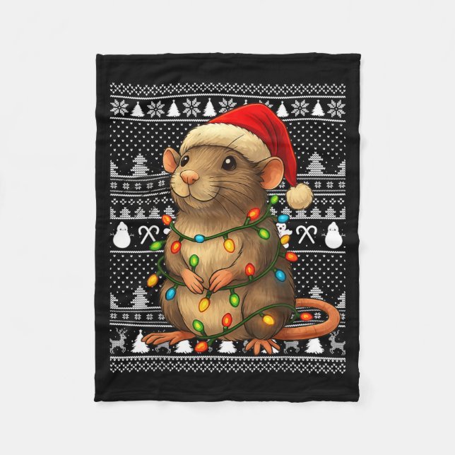 Rat Ugly Christmas Santa Costume Family Xmas Women Fleece Blanket (Front)