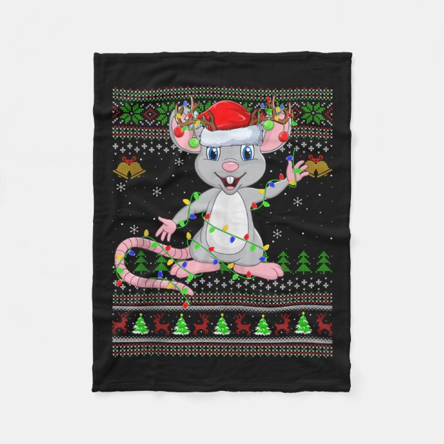 Rat Ugly Christmas Sweaters Holiday Santa Cute Xma Fleece Blanket (Front)