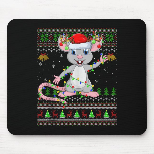 Rat Ugly Christmas Sweaters Holiday Santa Cute Xma Mouse Mat (Front)