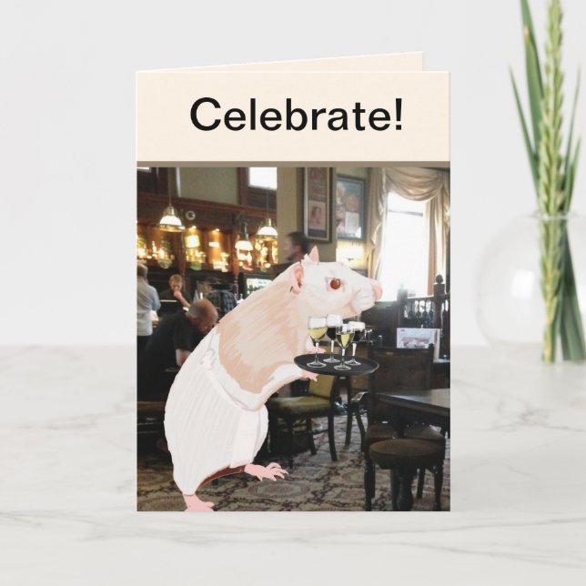 Rat Waiter Surreal Celebrate Holiday Card (Front)